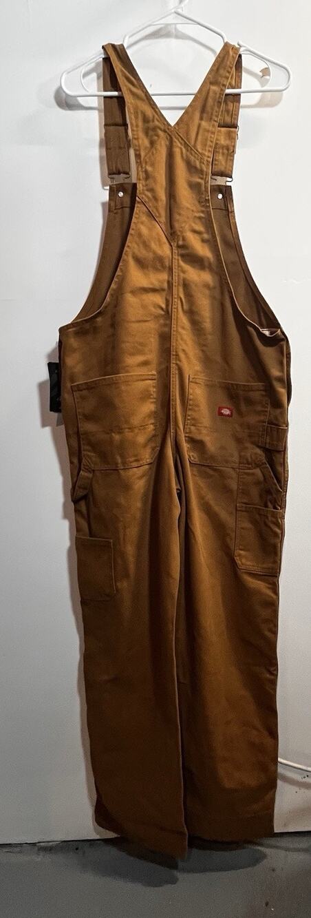 Dickies Women Brown Canvas Cotton Bib Overalls Relaxed Fit Straight Leg